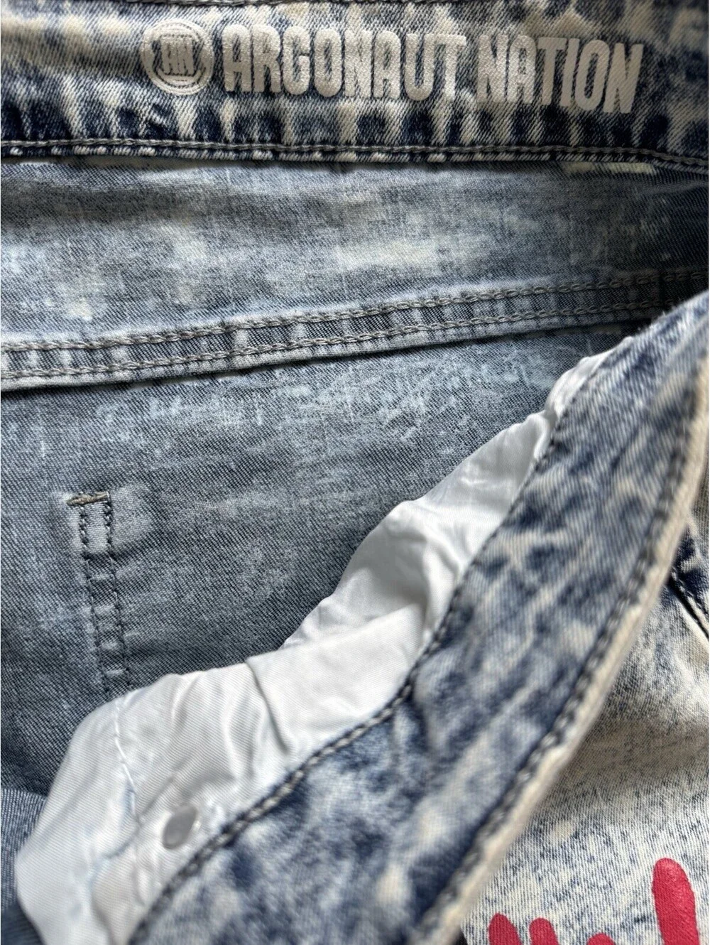 Y2K Argonaut Nation Graffiti Jeans Men’s 42x32 Streetwear Distressed Splatter
